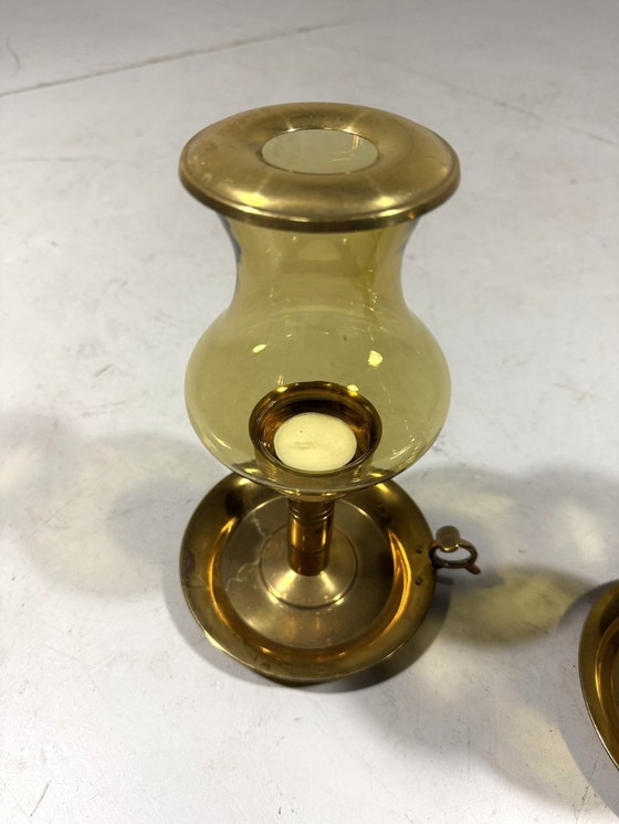 Image 1 of 2 x brass candlesticks by Peter Jensen Copenhagen Denmark 1960's
