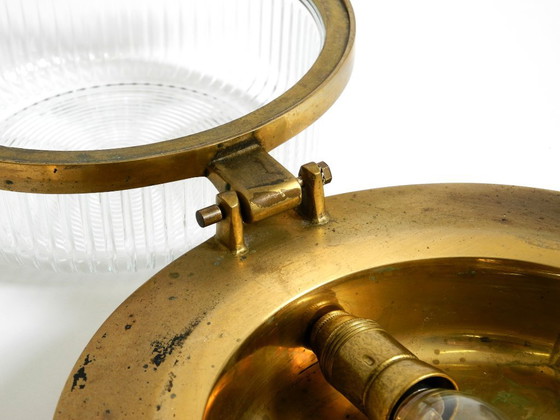 Image 1 of A pair of large, heavy 1950s original maritime ship wall lamps made of brass and glass