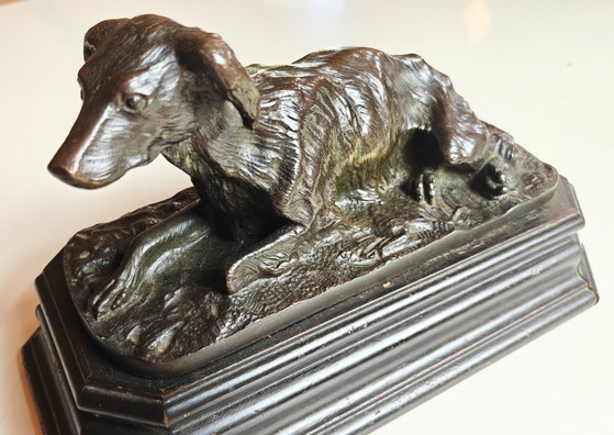 Perro tumbado. Escultura en latón fundido. – Brass, Wood (photo 8 of 10)