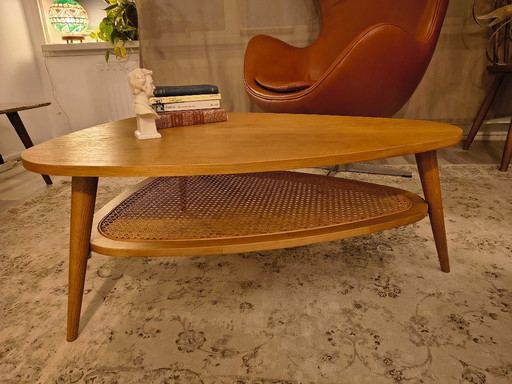 Oak and rattan coffee table