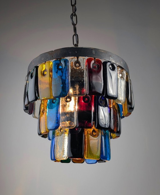 Image 1 of Brutalistische kroonluchter van glas en metaal van Felipe Derflingher voor Feders, jaren 60