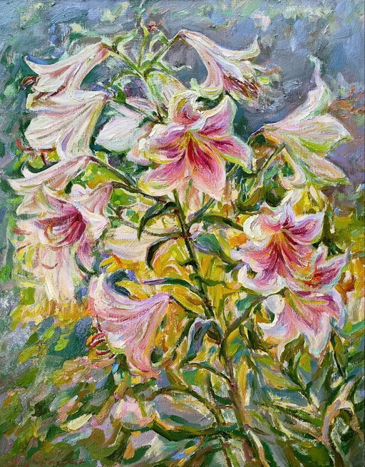 Original Ölgemälde Natur Blumen Lilien blühen