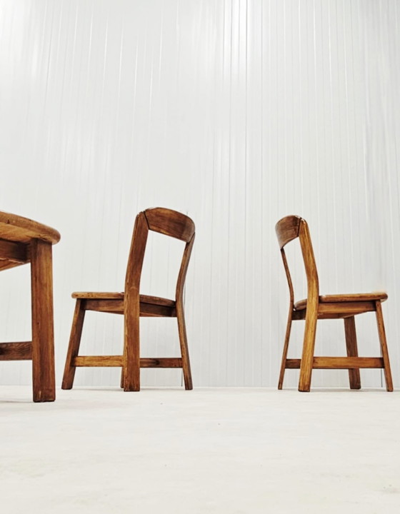 Image 1 of Vintage Pine Dining Set – Round Table With 4 Matching Chairs