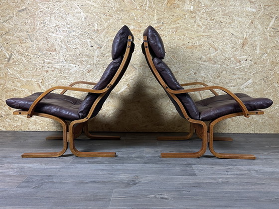 Image 1 of 2x 60s 70s Easy Chair poltrona in pelle Westnofa Norvegia Mid Century