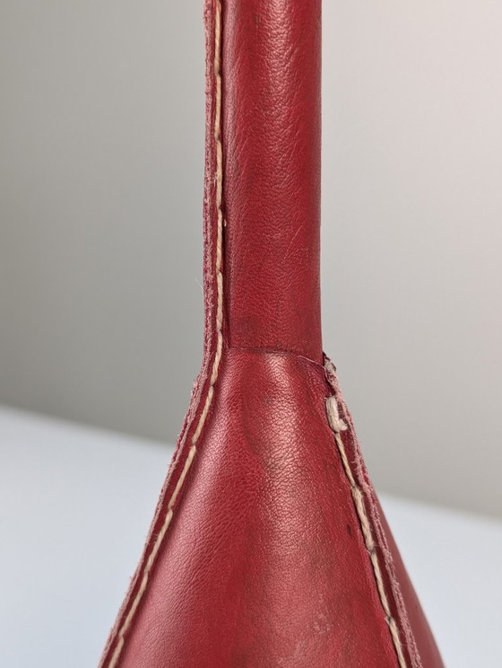 Jacques Adnet Red Leather Floor Lamp, Mid-Century Modern, France, 1960s – Lighting, Metal (photo 10 of 13)