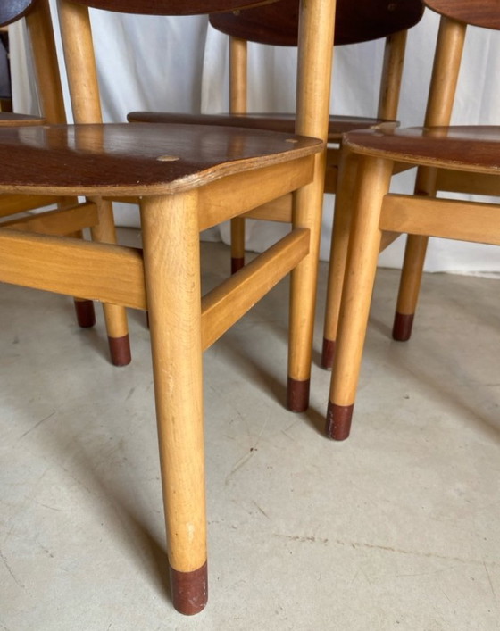 Four low chairs Kvetny and Sonners Stolefabrik Denmark 1960, Side chairs, Wood, Brown (photo 8 of 15)