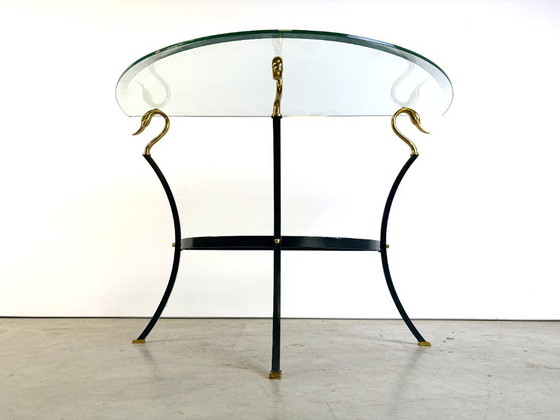 Console Hollywood Regency en laiton cygne, années 1980 – Verre, Fer (photo 8 of 11)