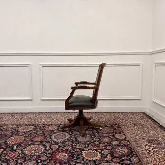 Grande chaise de bureau Chesterfield verte classique anglaise, Chaises de bureau, Cuir, Bois (photo 3 sur 8)