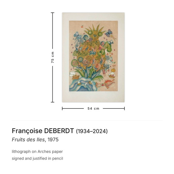 Françoise Deberdt Lithographie Signée Fruits Des Iles 1975 – Lithographies et sérigraphies, Paper (photo 3 of 5)