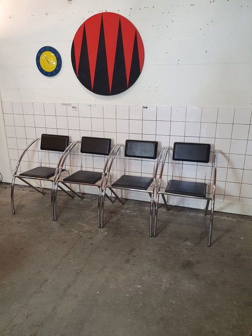 4x Sillas de estructura tubular de diseño vintage posmoderno
