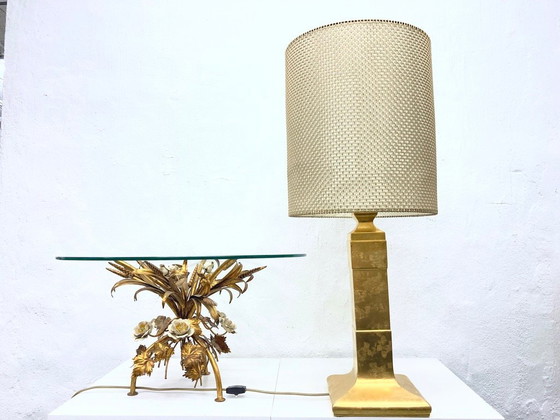 Image 1 of Floor lamp or table lamp with gilded ceramic base Hollywood Regency 60s 70s