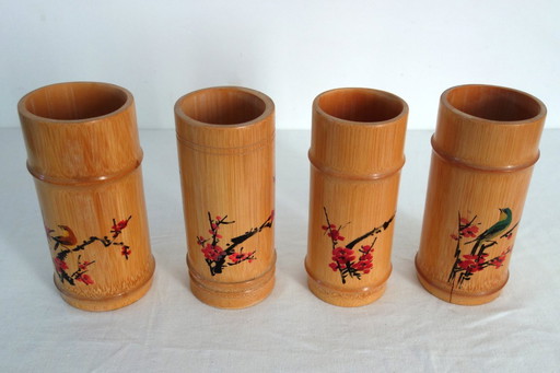 4 pots en bambou Chine vintage