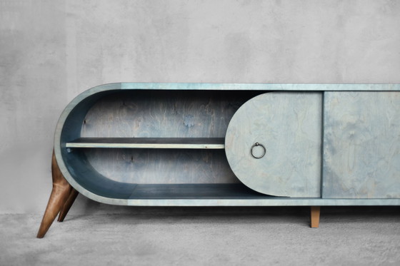 Image 1 of Vintage Mid Century Italiaans Modern Turquoise Streamline Dressoir in Berk, 1960