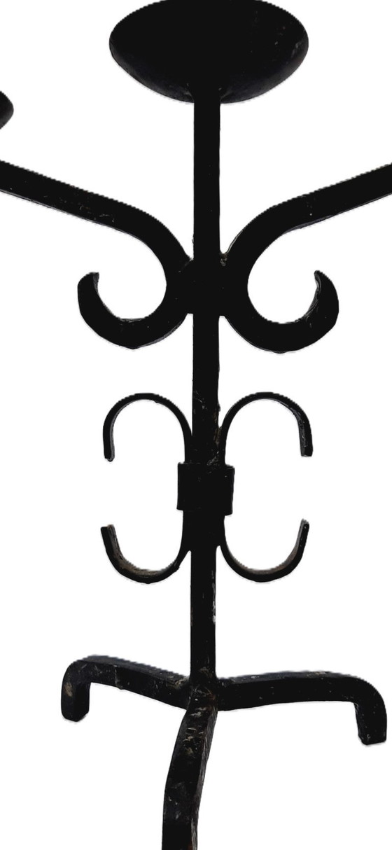 Image 1 of Candelabro triple antiguo de hierro forjado a mano