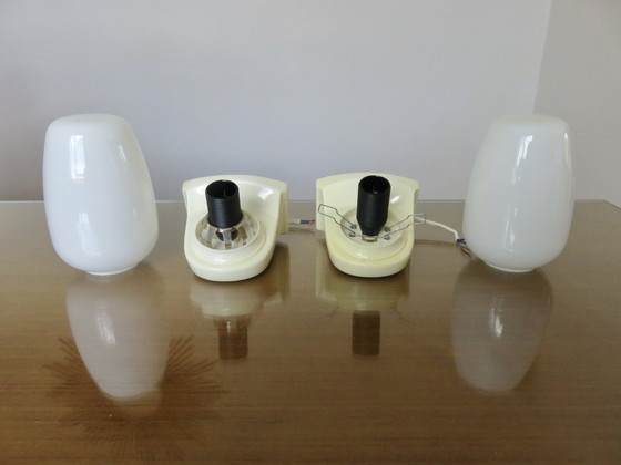 Image 1 of Pair of Streamline Sconces in Opaline and Polypropylene, France 70'80