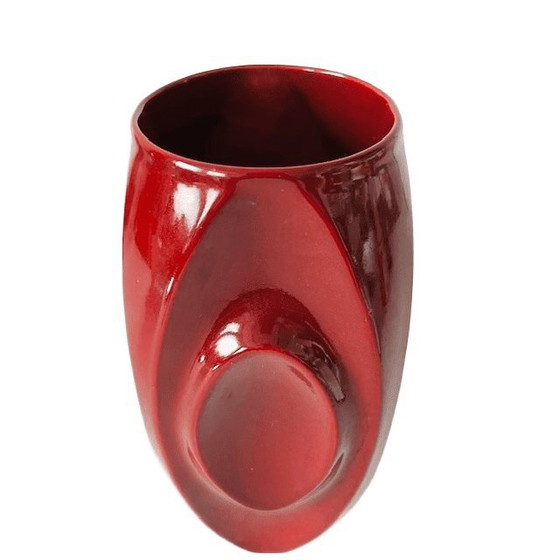 Image 1 of Vintage Vase, kirschrot, Keramik, Art-Deco-Stil, 1950er Jahre