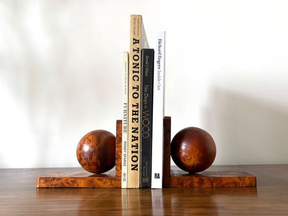 Fermalibri vintage in stile Bauhaus Art Deco in radica di noce. – Oggetti decorativi, Wood (photo 5 of 6)