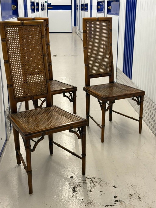 Sedie da pranzo in stile Hollywood Regency con finta canna di bambù, anni '70, set da 3 – eetkamerstoelen, Rattan