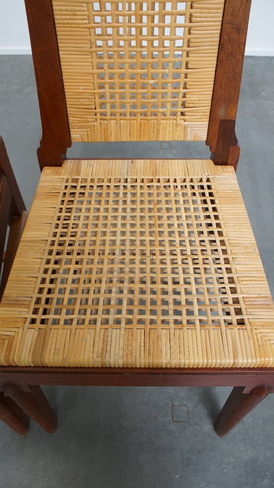 Image 1 of 6 x Sedia da pranzo in legno dal design Art Déco con seduta e schienale in vimini