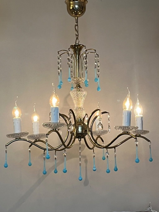 Set of 2 opaline azure blue teardrop chandeliers