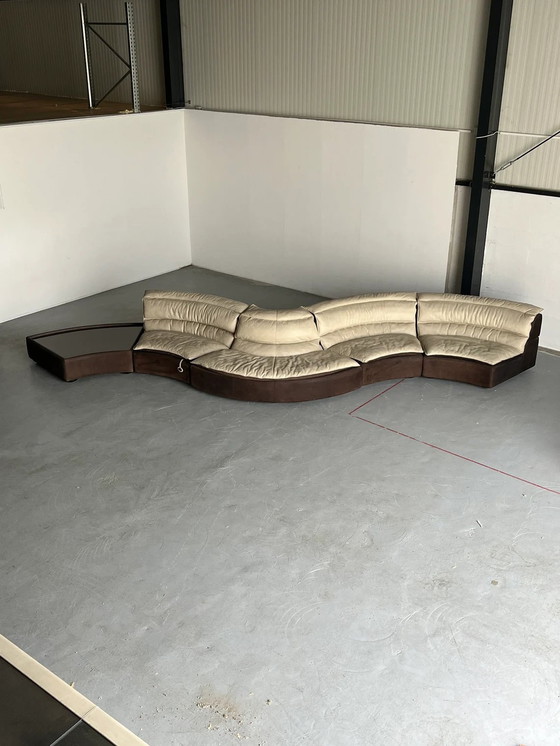 Image 1 of Reserved Rare Serpentine Modular 'Bogo' Sofa By Carlo Bartoli For Rossi Di Albizzate In Suede And Leather, 1970S Italian Exclusi