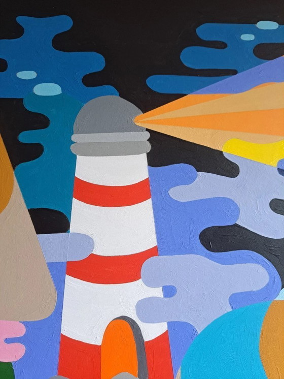 Image 1 of Pittura astratta colorata "Fish" - acrilico originale su MDF di Franklin van Dam (97x84 cm)