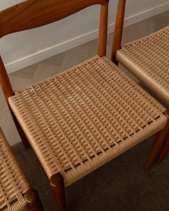 Image 1 of Vintage Dining Chairs by Henry Walter Klein for Bramin Møbler, Danish Teak Paper Cord Dining Chairs, 1960s, Set of 3