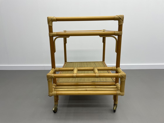 Image 1 of Chariot de service en bambou et rotin - 1970