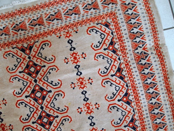 Image 1 of Handmade vintage Uzbek Bukhara rug 4.1' x 5.6' (127cm x 173cm) 1960s - 1C491