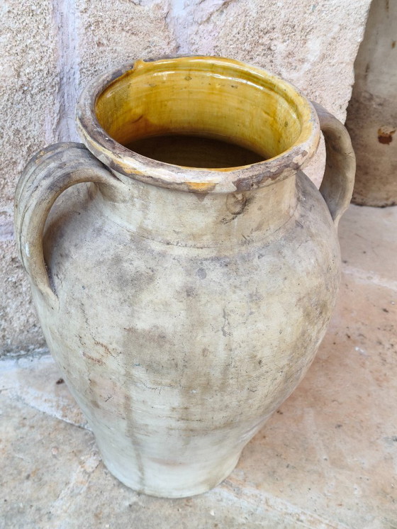 Image 1 of pot en terre cuite émaillée ancienne – pot à olives vintage