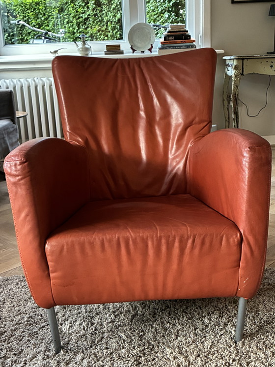 Image 1 of Warm oranje leren fauteuil 