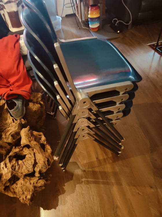 Image 1 of 5 stuks blauw/groen houten Castelli DSC 106 Stoelen Stapelbaar.