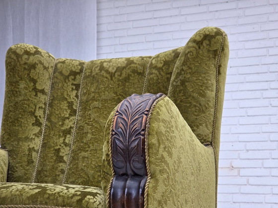 Image 1 of Fauteuil relax danois des années 1950, revêtement en velours, bois de chêne.