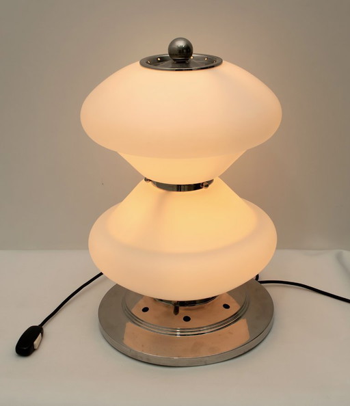 Mazzega Mid-Century Modern Chrome and Murano Opaline Glass Table Lamp, 1960s