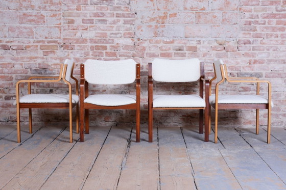 Set of Four Restored Mid Century Chairs, by Ludvik Volak, Mahogany, Czech, 1960s – Dining chairs, Textile (photo 5 of 12)