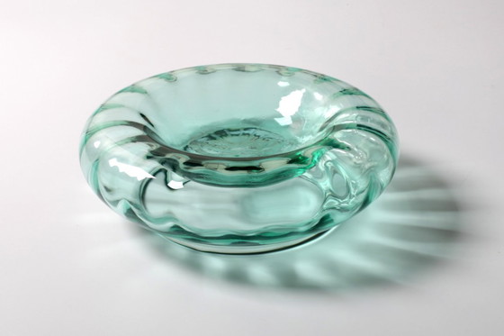 Image 1 of Vintage Teal Blown Glass Ashtray, Mid-Century Italian Ashtray / 1970s