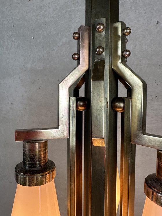 Image 1 of Art Deco chandelier - opaline and brass