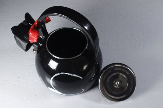 Image 1 of Vintage teapot from Via Ancona NYC, 1997, shaped like a black cat with a bell