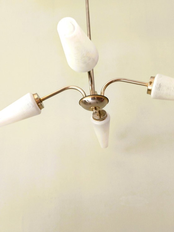 Image 1 of Lustre en métal et abat-jours coniques années 70