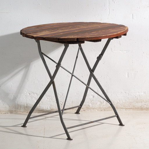 Antique folding garden table in wood and iron – Central Europe, circa 1950