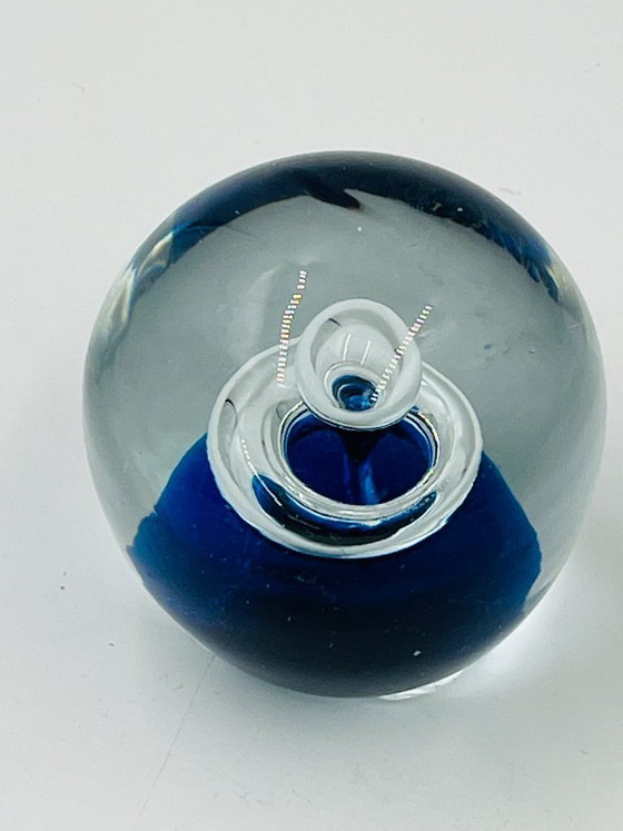 Image 1 of Vintage blue blown glass paperweight, 9cm