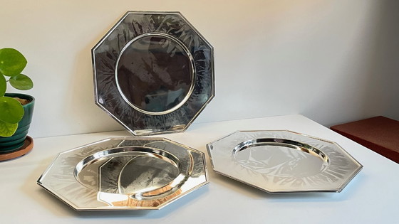 Image 1 of Set van 6 vintage zilveren metalen borden