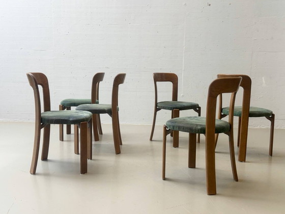 Stapelbare stoelen van Bruno Rey met groene stoffen zittingen voor Dietiker, Zwitserland, jaren 70. (photo 11 of 13)