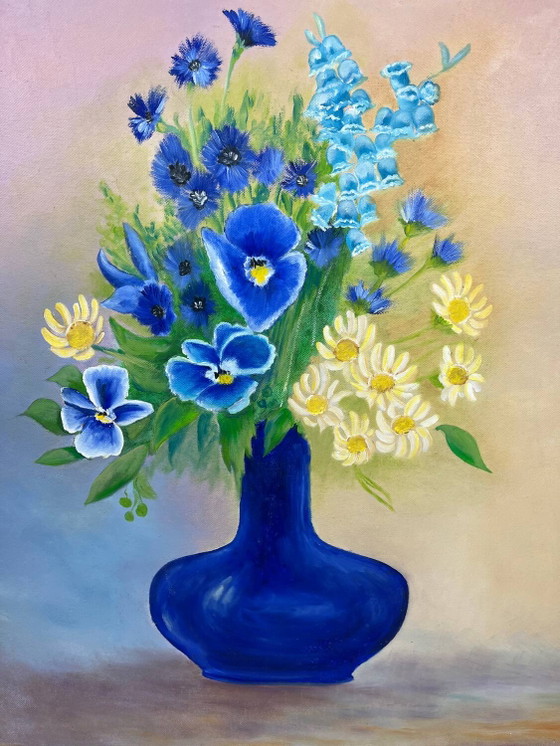 Peinture "Bouquet Bleu" – Peintures et dessins, Canvas, Vintage (photo 5 of 13)