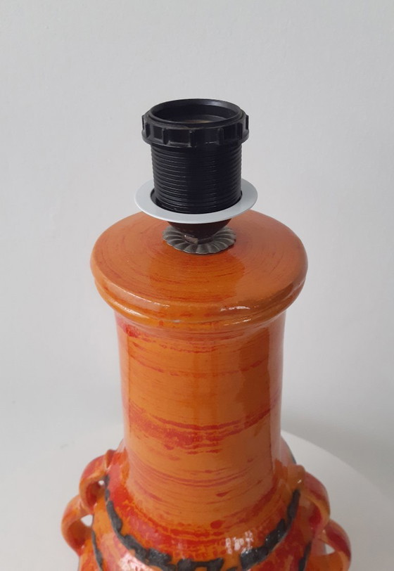 Image 1 of Grote vintage oranje keramieken tafellamp, vintage/retro fat lava lampenvoet met nieuwe handgemaakte lampenkap van originele vin