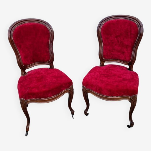 Louis XV chairs, mahogany & red velvet