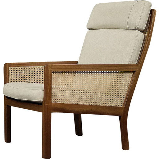 Poltrona vintage in mogano e vimini di Bernt Petersen dla Wørts Møbelsnedkeri, Danimarca 1960