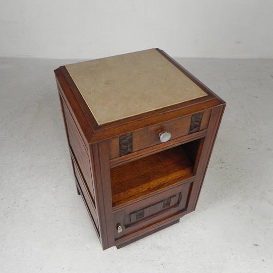 Art Deco nightstand with marble top, 1930s, Wood, Beige (photo 2 of 24)