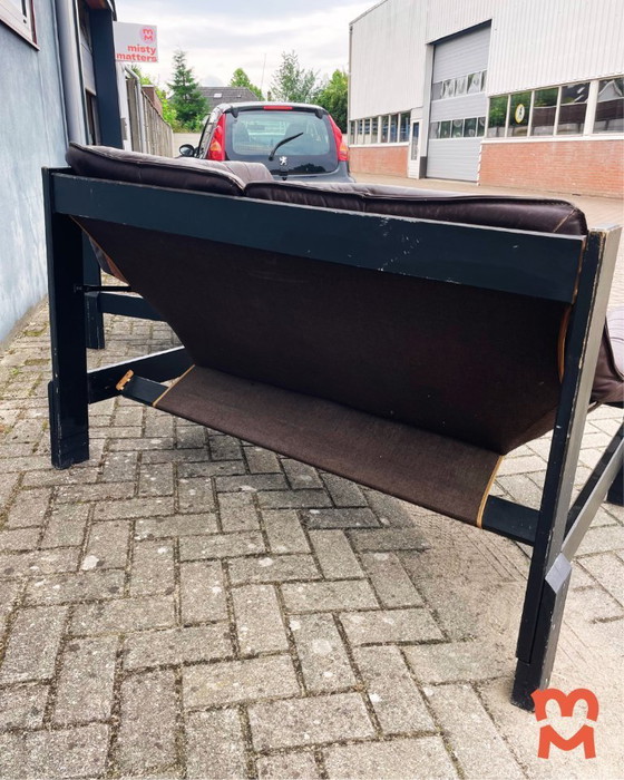 Image 1 of Vintage leren brutalist bank (2 stuks)