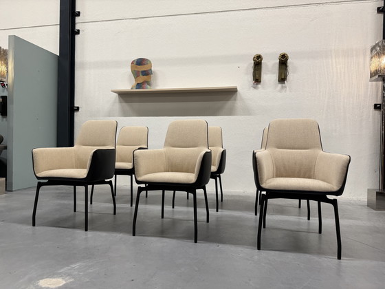 Image 1 of 6 Label van den Berg Lola Draai Chaises de salle à manger cuir tissu